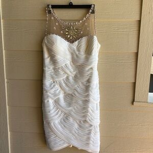 Adrianna Papell Gold & White Sheer beaded Reception dress Size 14